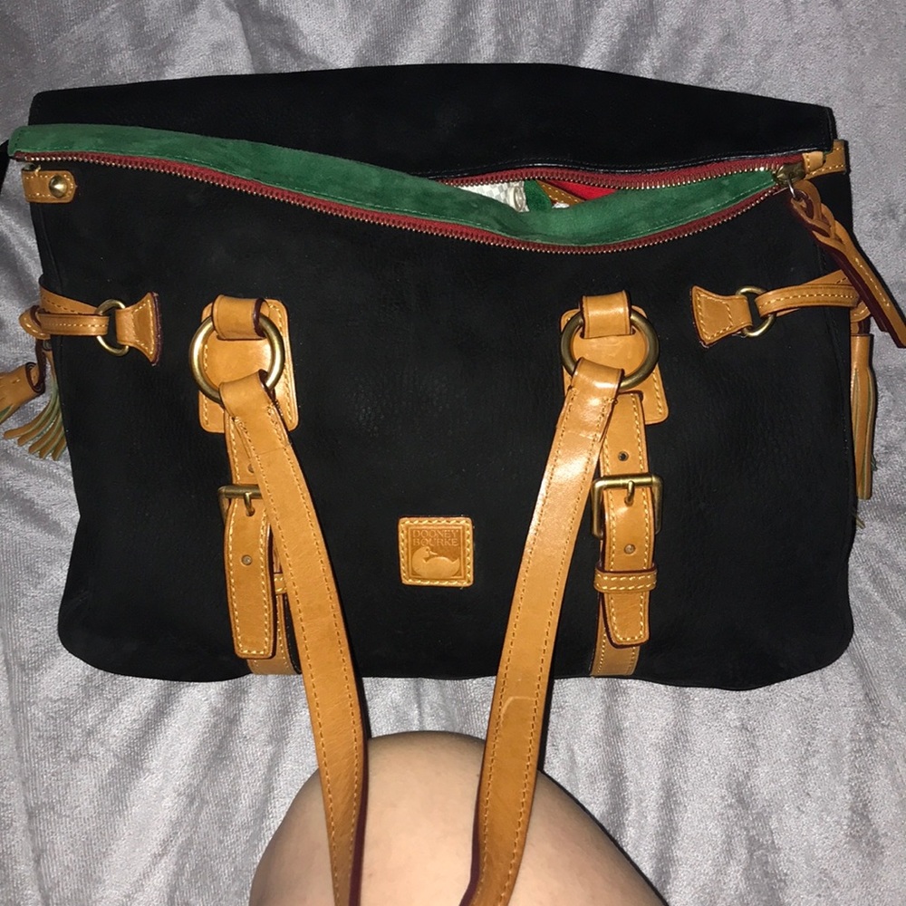 Satchel supple black Suede and rich Leather trim